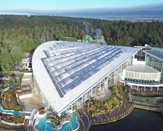 Hero shot of our liquid roofing project at Center Parcs