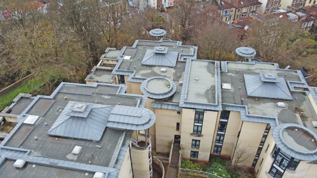 Top-down view of newly completed flat roof after Central Group’s professional refurbishment.
